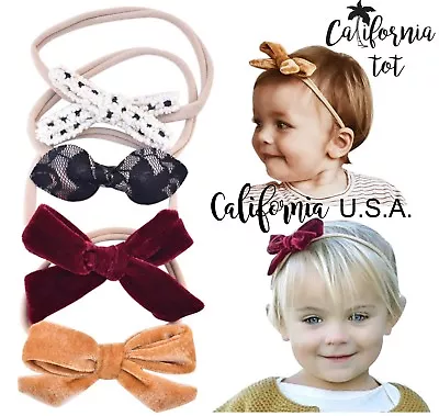 $8.50 • Buy California Tot 4 Nylon Headbands Newborn To Toddler Velvet Lace Bow-Dreamy U.S.A