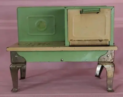 Child's Antique Tin Steel Toy Stove Green Metal 1920-30s - Once Electrified • $33.95