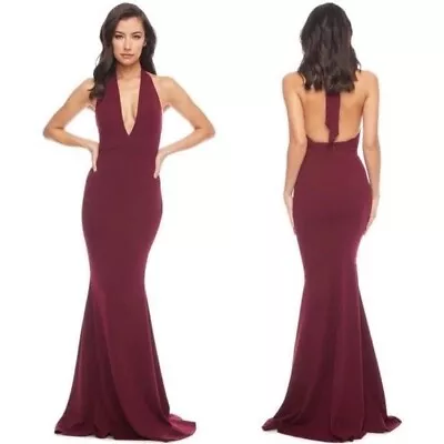 NWT Dress The Population Camden Mermaid Halter Gown Burgundy Medium Maxi Dress • $125