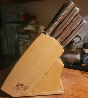 $59 • Buy Vintage 10 Piece Set Chicago Cutlery Knife Set W/ Wood Handles