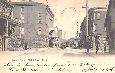 1906 Stores Distant RR Depot James St. Middletown NY Post Card Orange County • $10