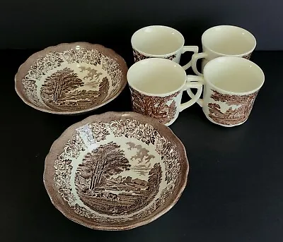 J & G Meakin~”ROMANTIC ENGLAND  Transferware/Berry Bowls~5.5” Round~and Cup Set • $61.93