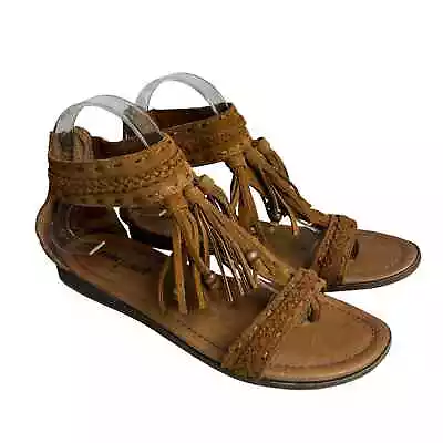 Minnetonka Brown Suede Leather Fringe Boho Hippie Sandals Women's 8 • $29.99