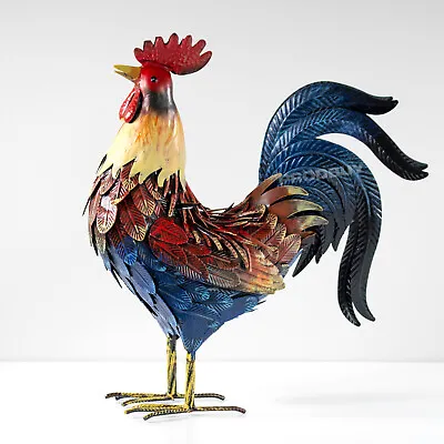 £42.29 • Buy Large 49cm Bantam Rooster Metal Garden Ornament Chicken Outdoor Sculpture Statue
