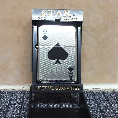 Polished Chrome - Ace Of Spades - Windproof Petrol Lighter - New In Plastic Case • £8.65