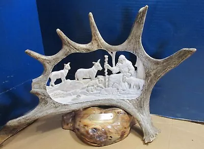 Moose Antler Carving -  Saint Francis & His Animals  • $900