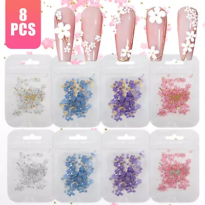 8pcs 3D Acrylic Flower Nail Art Stickers Charms Decals Cute Manicure Decoration • $6.98
