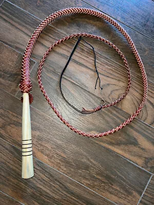 Bull Whip - Wooden Handle Bourbon Colored Leather 8 Ply -  4ft Handmade • $59.99