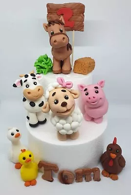 Edible Farm Animals Horse Sheep Cow Pig Birthday Age Name Handmade Cake  Toppers • £64