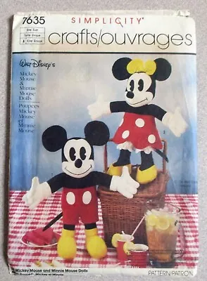 CRAFTS SIMPLICITY 7635 Sewing Pattern MICKEY MINNIE MOUSE DOLLS 18  DISNEY 1986 • $8.95