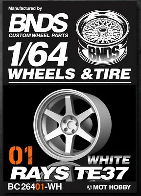 1/64 Plastic WHEELS RIMS TIRES SET For Diecast Models -RAYS TE37-01 -WHITE-  • $6.99