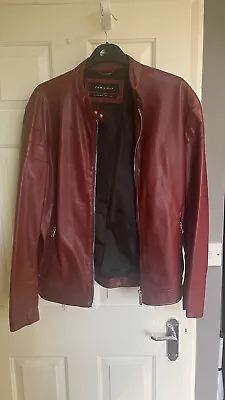 Men’s Zara Faux Burgandy Leather Biker Jacket • £22