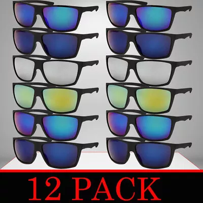 Mens Sunglasses Wholesale 12 Pack Bulk Sunglass Style Sport Wrap Mirror / Black • $18.95