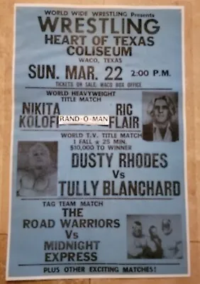 Vintage Texas Wrestling Poster Nikita Koloff Vs Ric Flair  World Title Match  • $15.49