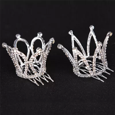 Women Lady Girl Mini Rhinestone Crown Bridal Tiara Hair Comb Pin Wedding Party~ • $2.61