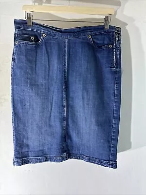 Womens M&S Marks&spencer Size Uk 14 Blue Wash Knee Length Denim Pencil Skirt • £7.49