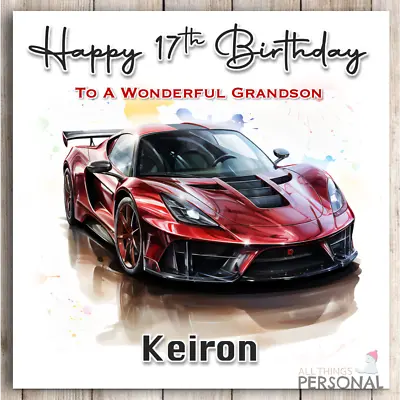 Personalised Sports Car Birthday Card Racing Mens Son Grandson Nephew Any Age • £2.99