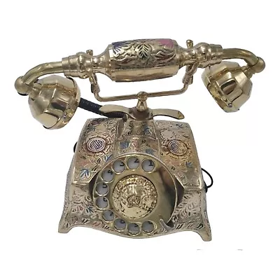 Vintage Antique Solid Beautiful Victorian Brass Rotary Dial Working Telephone • $110