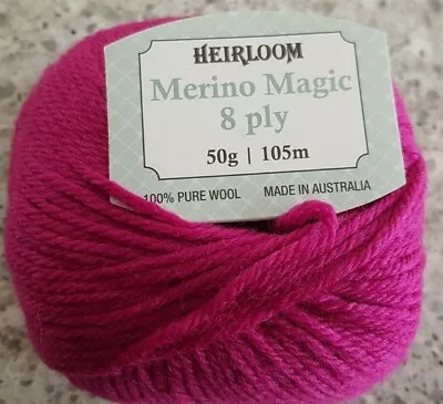Heirloom Merino Magic 8 Ply #238 Fiery Fuchsia 100% Wool  • $5.50