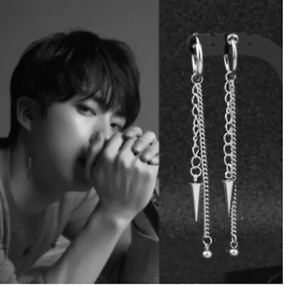 KPOP Idol BTS JIN Surgical Steel Cone Chain Earring Ear Clip • £11.88