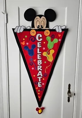Mickey Mouse Celebrate Banner Disney Appliqué Large 46  Felt Birthday Party Flag • $34