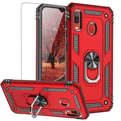 For Samsung Galaxy A20 A50 Case Magnetic Metal Ring Stand Cover +Tempered Glass • $8.95