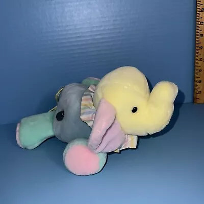 Vintage Eden Pastel Wind Up Musical Baby Elephant 10  Plush Lovey Stuffed Animal • $29.95