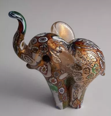 Murano Glass Elephant Figurine Murrine Golden Quilt Millefiori EXC. • $119.95