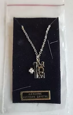 VTG #1 MOM Necklace Mothers Day Birthday Gift Pendant Genuine Austrian Crystal  • $14.99