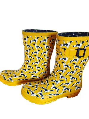 £16 • Buy Boxed UK 7 Joules Yellow Molly Welly 214785 Navy Spotty Dog VGC RRP £54.95