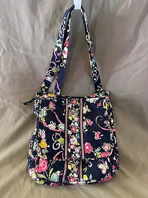 Vera Bradley Navy Floral Ribbons Pattern Hipster Crossbody Bag Purse • $13