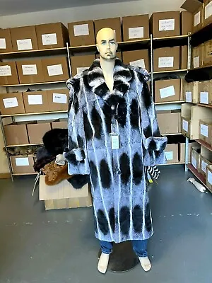 NEW Mens Genuine Rex Rabbit 100% Fur Winter Jacket Long Coat Chinchilla Pattern • $2374.99