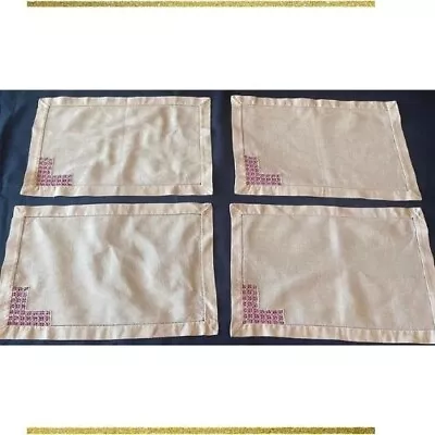 Vintage Four Linen Naprons With Sieve Typical Portuguese Work Beige And Pink • $20