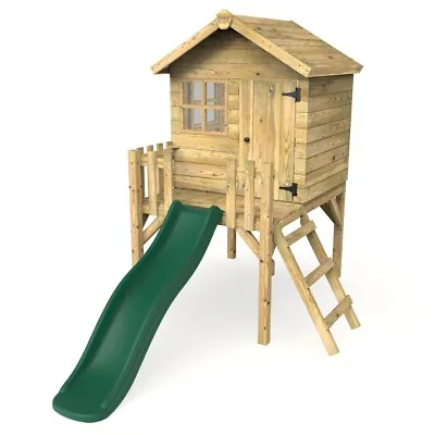 £454.96 • Buy Rebo Orchard 4FT X 4FT Wooden Playhouse On 900mm Deck + 6FT Slide – Swan