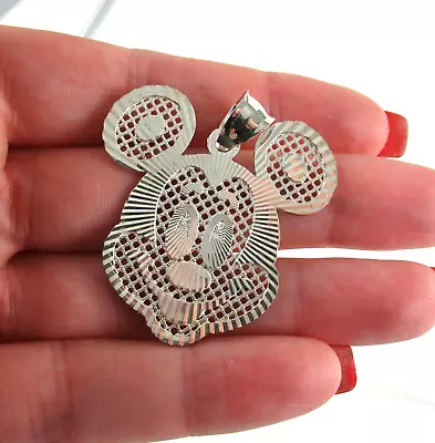 .925 Sterling Silver Mickey Mouse Pendant Vintage Statement Bright Cut Large • $59.95