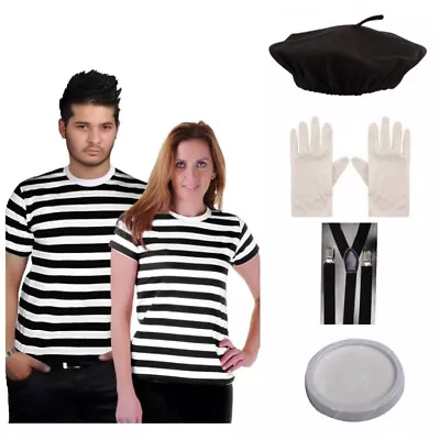 French Mime Artist Fancy Dress Costume Set Mens Womens Hen Stag Party Costume • £13.99