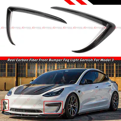 $112.99 • Buy For 2017-23 Tesla Model 3 Carbon Fiber Front Bumper Fog Light Garnish Trim Cover