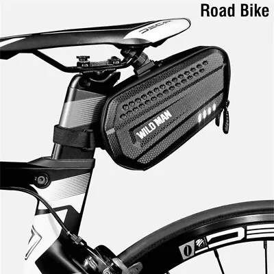 WILDMAN Bicycle Saddle Bag Hard Shell MTB Cycling Waterproof Bike Seat Rear Bag • £12.95