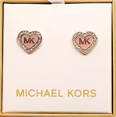Michael Kors Rose Gold Tone Pavé Framed Initial Heart Stud Earrings In Gift Box • $37.50