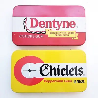 Vintage DENTYNE & CHICLETS Gum Hinged Collectors Tins Made In Japan • $29