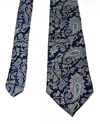 417 Van Heusen 57” Tie 100% Silk Fabric From Italy Made In USA Blue Paisley • $16.76