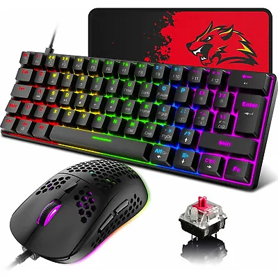 AU 60% RGB Wired Mechanical Gaming Keyboard And Mouse Blue Red Switch PC PS4 Mac • $49.99