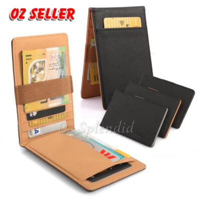 $8.99 • Buy Wallet Money Mens Womens Black Leather Credit Card Holder Slim Wallet