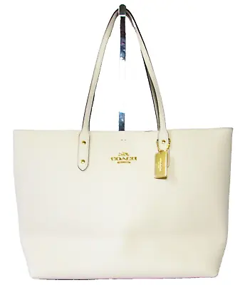 COACH Cream Large Leather Town Tote Bag With  Gold Hardware NEW WITH BOOKLET • $111.19