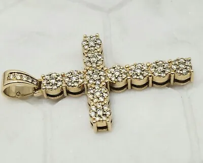 Men Solid Real 10K Yellow Gold 1 Ct Round Genuine Natural Diamond Cross Pendant • $597