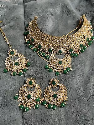 Indian Kundan Necklace Set Geeen • $23