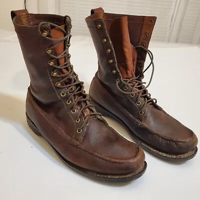 Vintage Gro-Cord Brown Leather Lace Up King-B Boots 580 Moccasin • $130