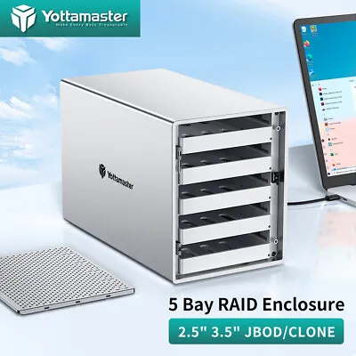 Yottamaster 5 Bay RAID Hard Drive Enclosure Type-C B For 2.5  3.5  SATA HDD SSDs • $140.99