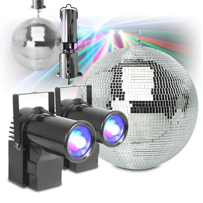 Battery Powered Glitter Mirror Ball 12  Spot Lights Wedding Disco PS10W G007NWS • £150