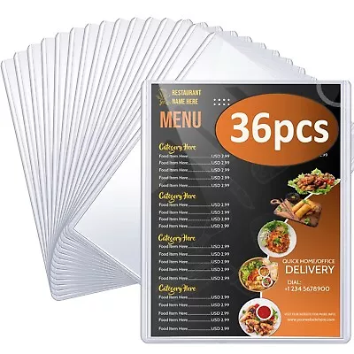 Menu Covers 8.5 X 11 36 Pack 2 View Restaurant Menu Covers All Clear Vinyl... • $49
